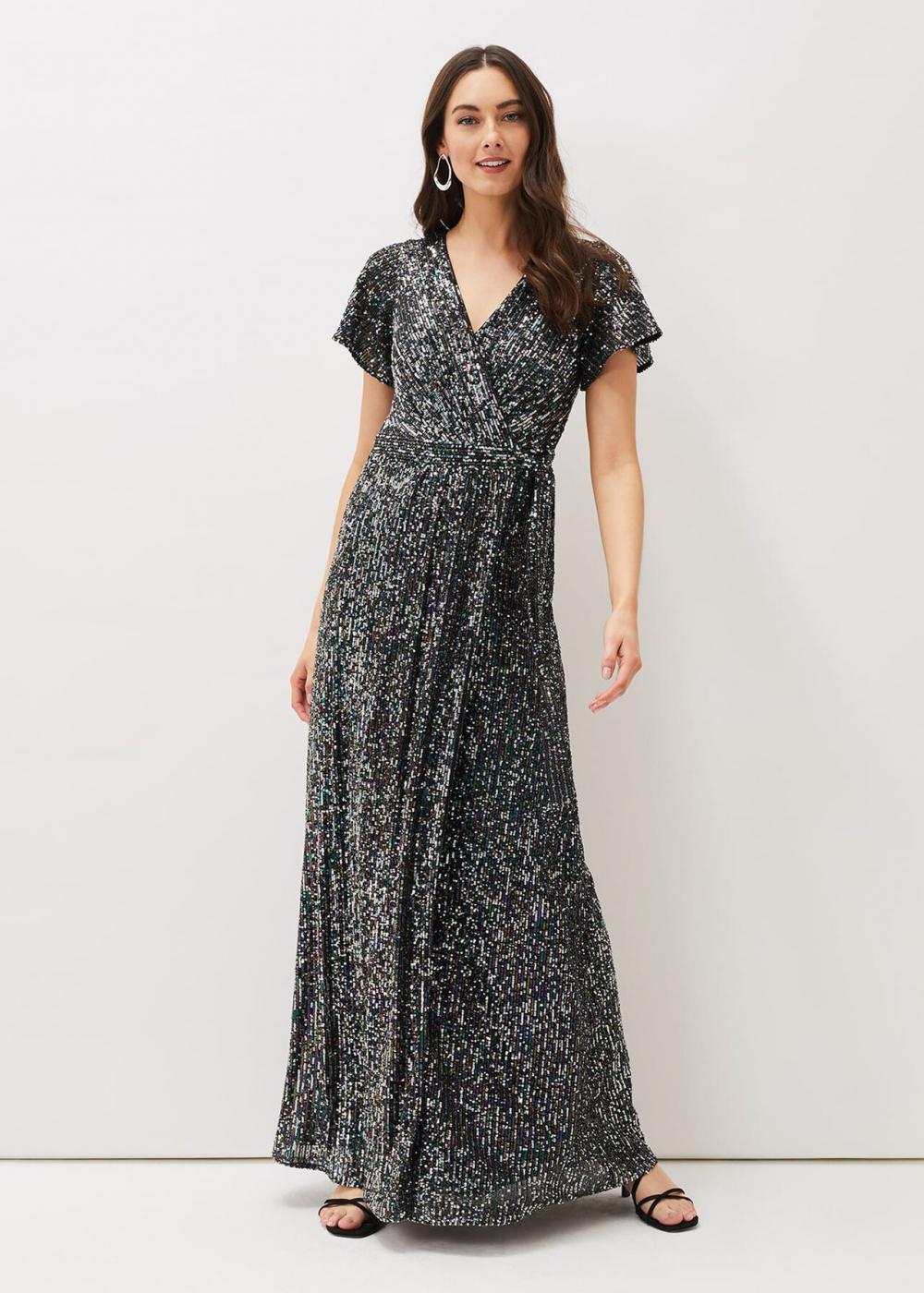 Amily Sequin Maxi Dress Malachite/Multi | Phase Eight Womens Dresses