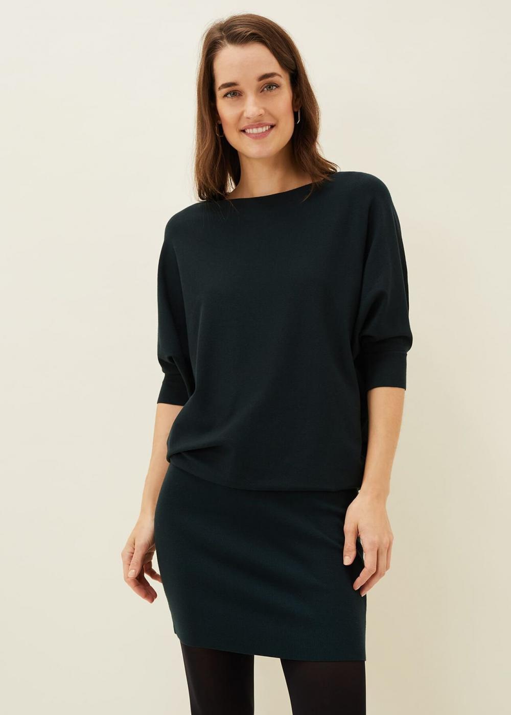 Becca Batwing Knit Dress Forest | Phase Eight Womens Sleeved Dresses
