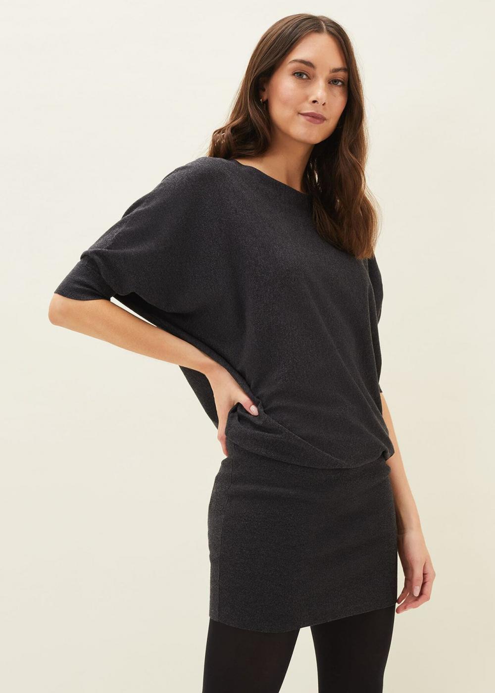 Becca Batwing Knitted Dress Charcoal | Phase Eight Womens Sleeved Dresses