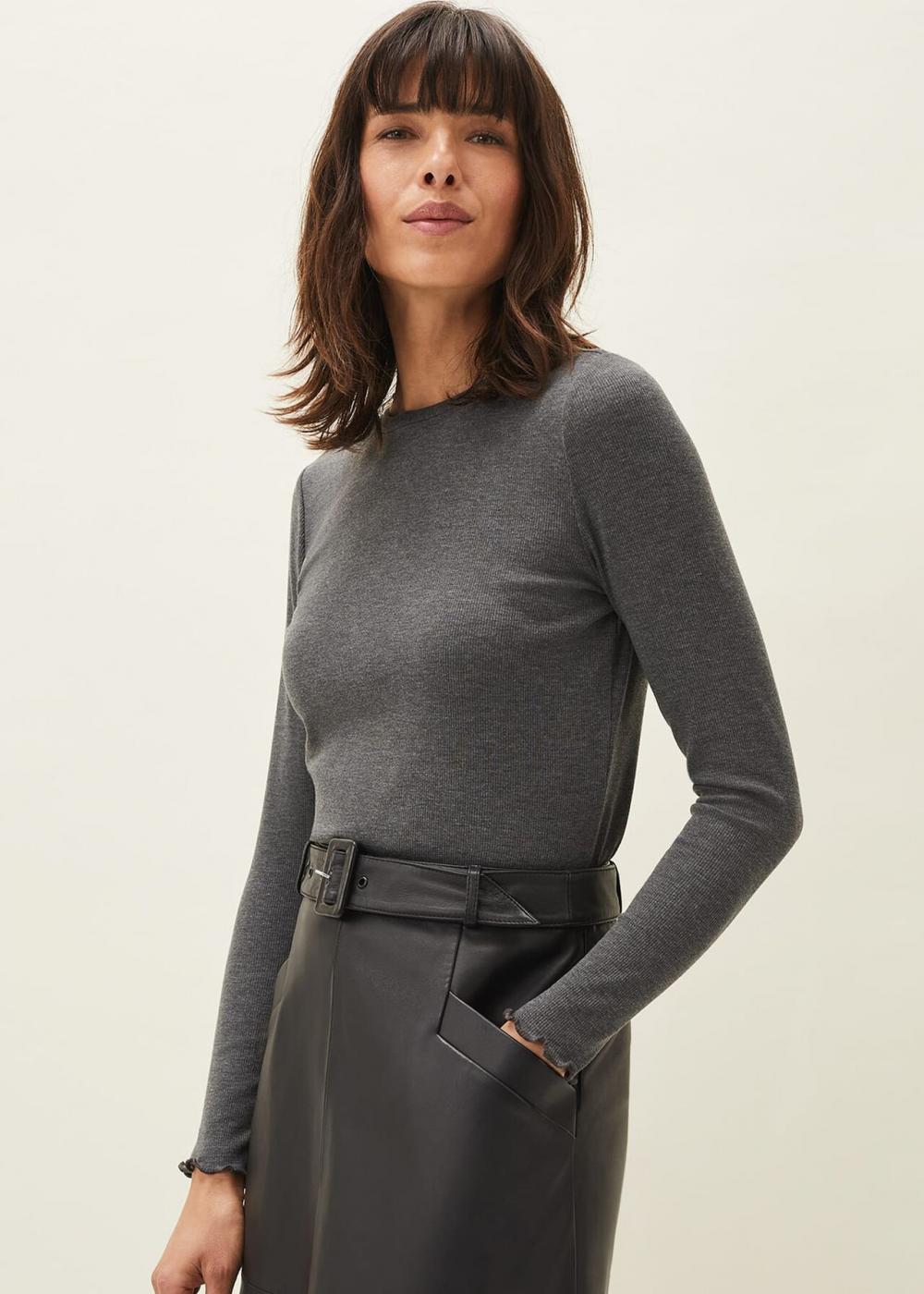 Cally Ribbed Jersey Top Charcoal | Phase Eight Womens Tops & T-Shirts