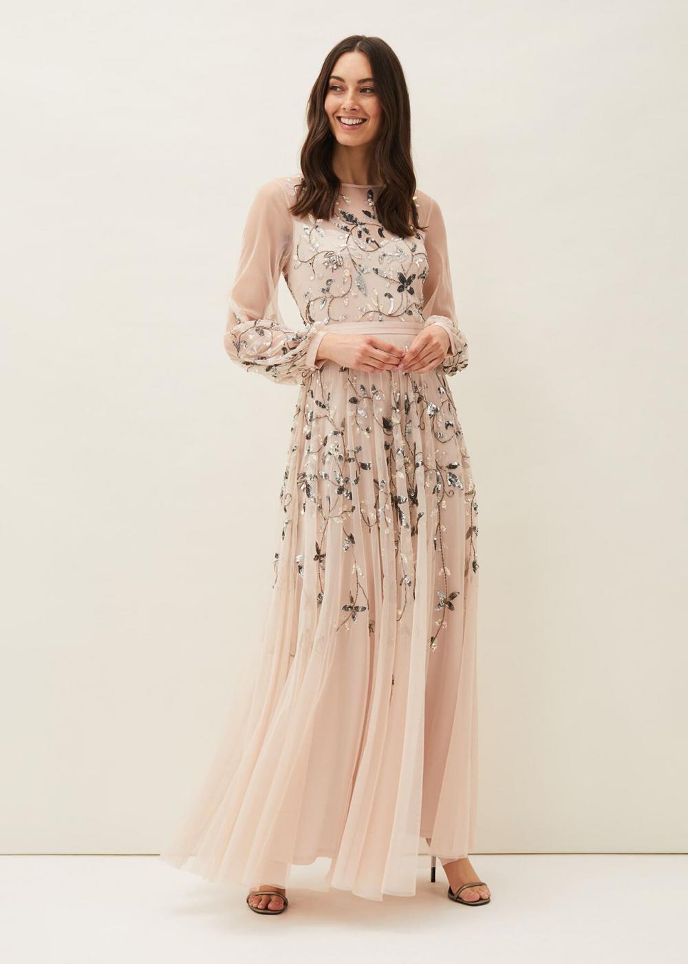 Cherrie Embellished Tulle Maxi Dress Nude | Phase Eight Womens Occasion Dresses