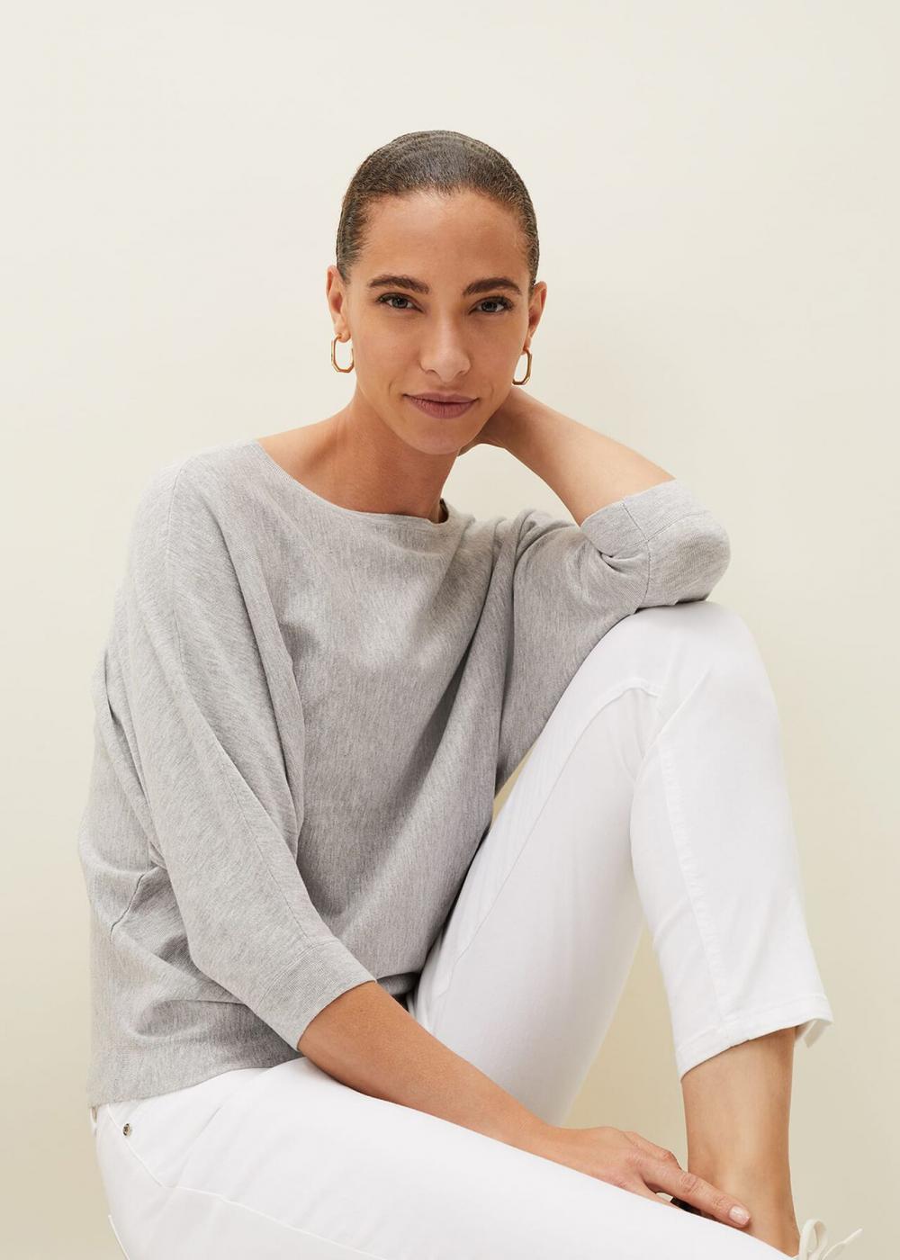 Cristine Batwing Fine Knit Jumper Grey Marl | Phase Eight Womens Jumpers & Cardigans