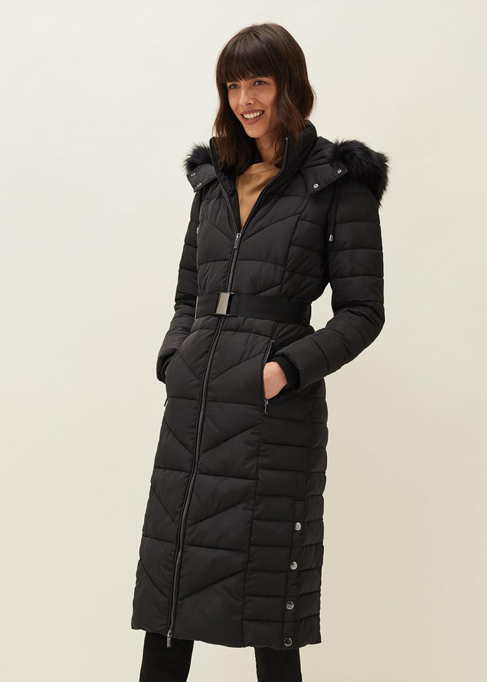 Georgie Maxi Puffer Coat Black | Phase Eight Womens Coats