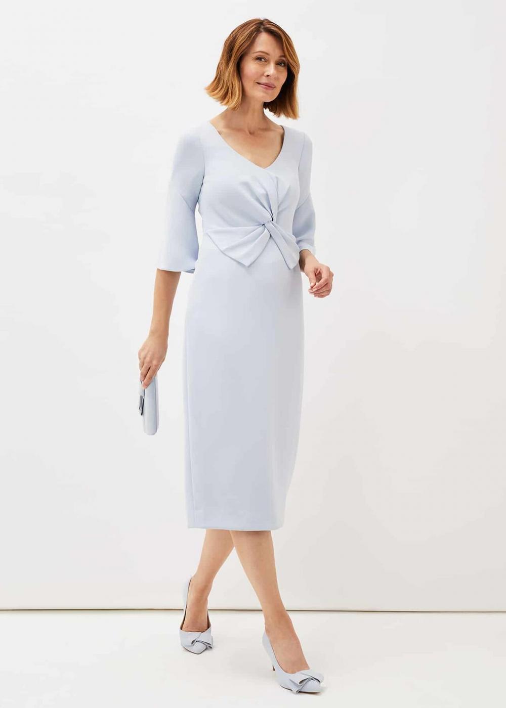 Layla Bow Detail Fitted Dress Sky Blue | Phase Eight Womens Occasion Dresses