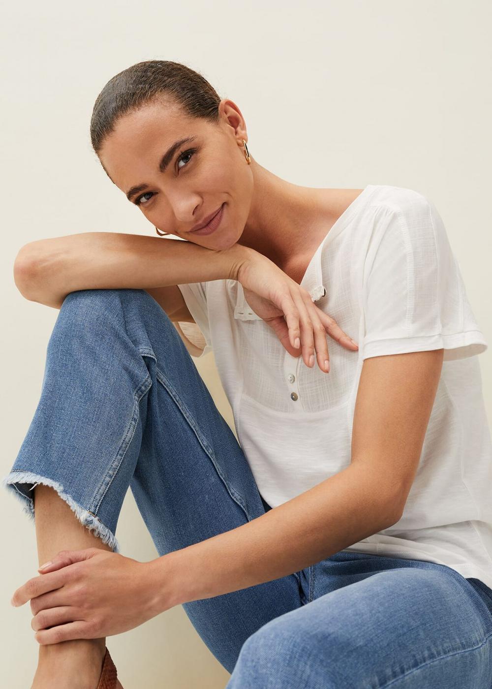 Maisie Button Jersey Top Ivory | Phase Eight Womens Tops & T-Shirts
