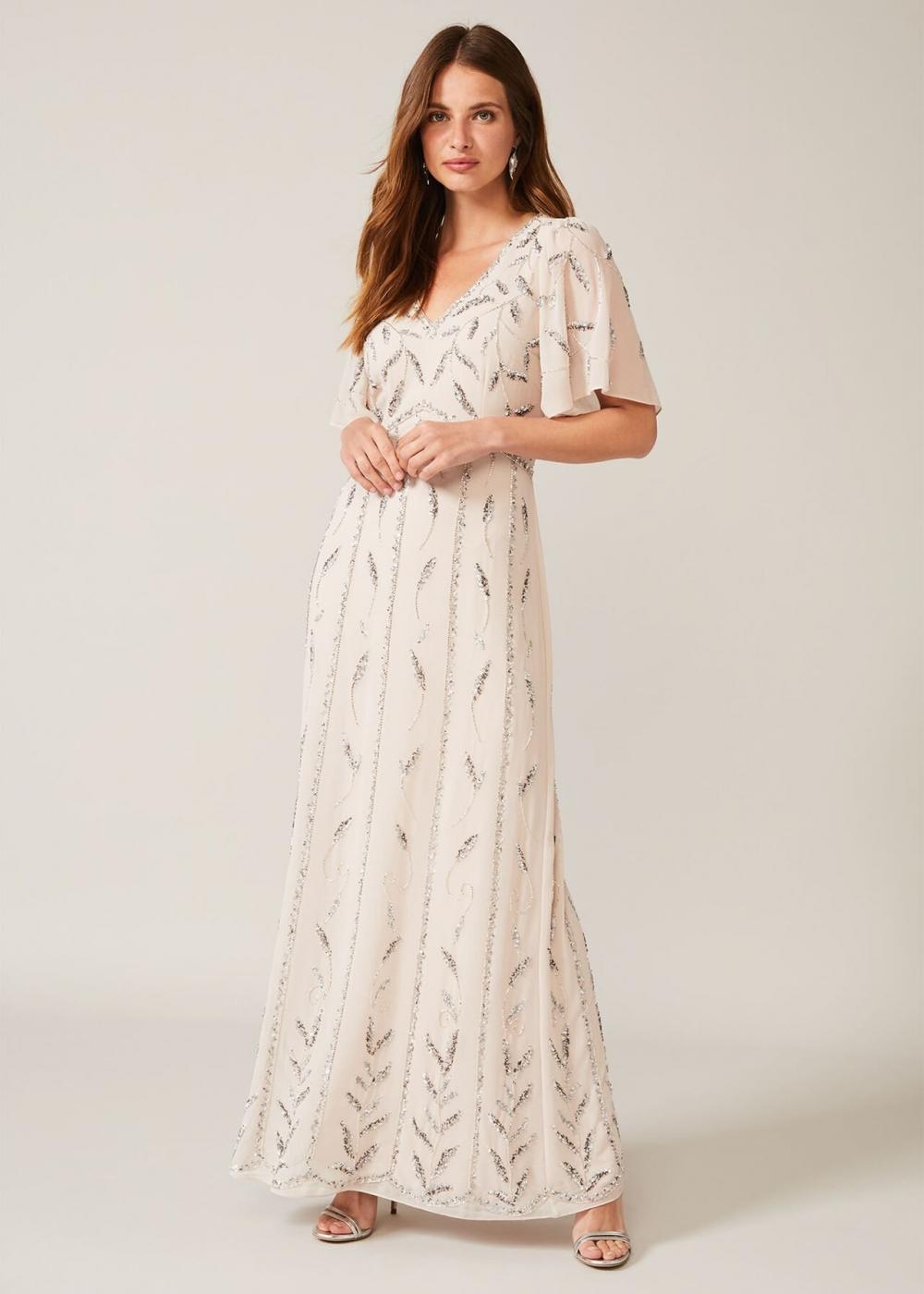 Meredith Embellished Leaf Dress Pearl | Phase Eight Womens Occasion Dresses