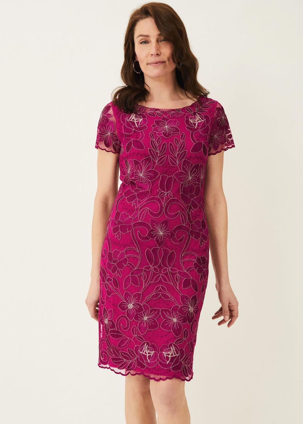 Nessa Embroidered Dress Fuchsia | Phase Eight Womens Occasion Dresses