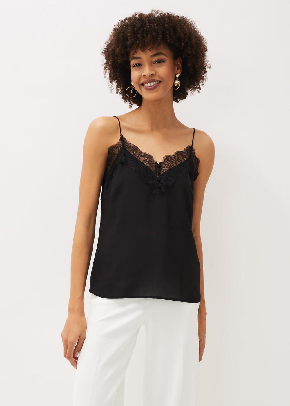 Rachael Lace Trim Silk Camisole Black | Phase Eight Womens Shirts & Blouses