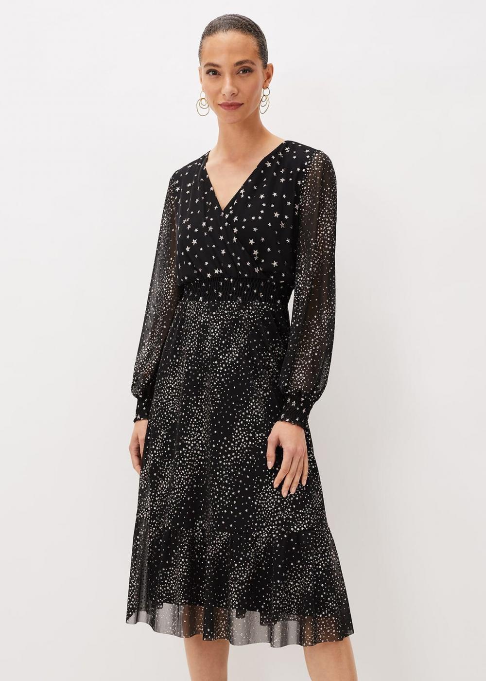 Star Shimmer Wrap Dress Black | Phase Eight Womens Dresses