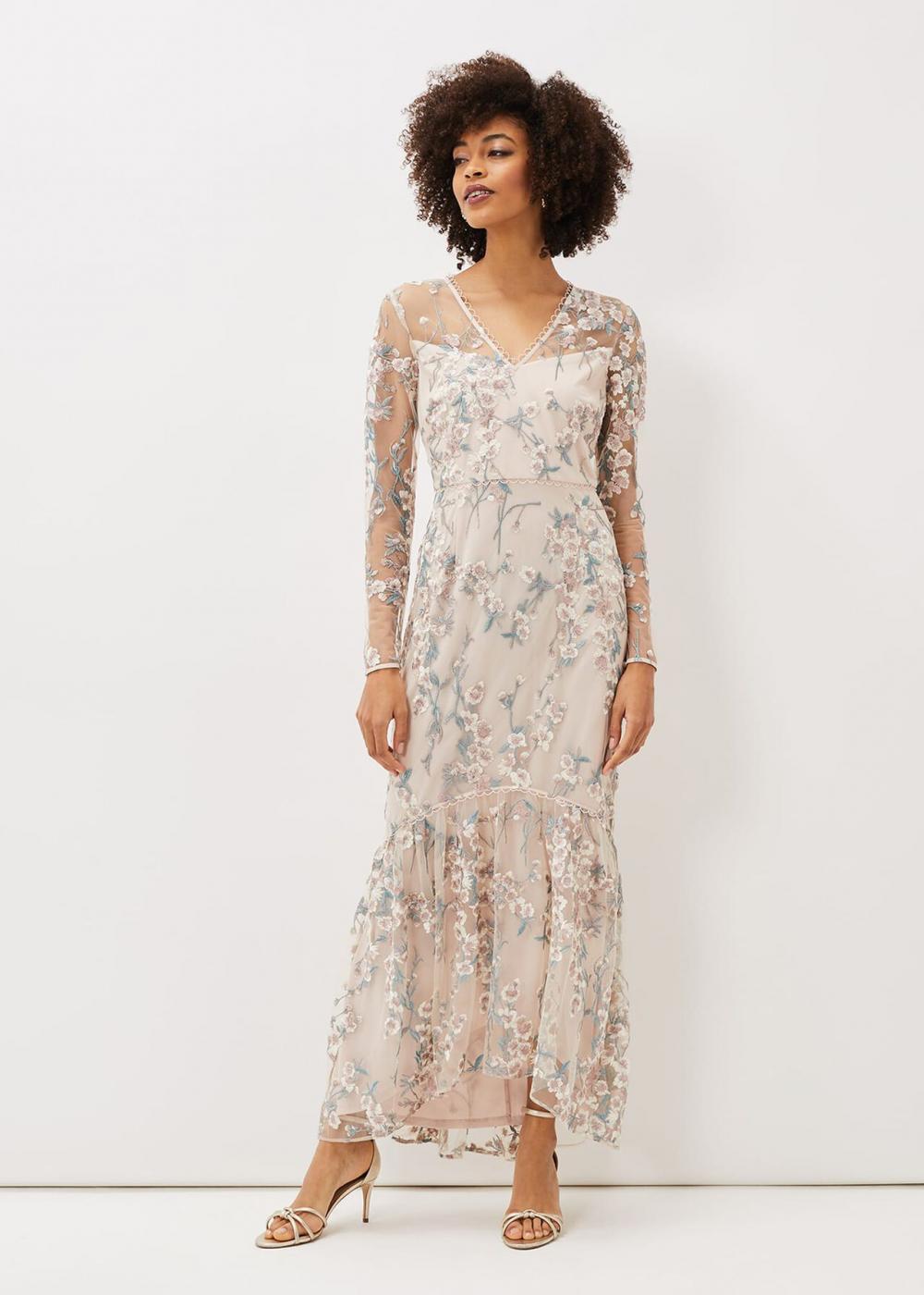 Trisha Embroidered Maxi Dress Soft Rose | Phase Eight Womens Occasion Dresses