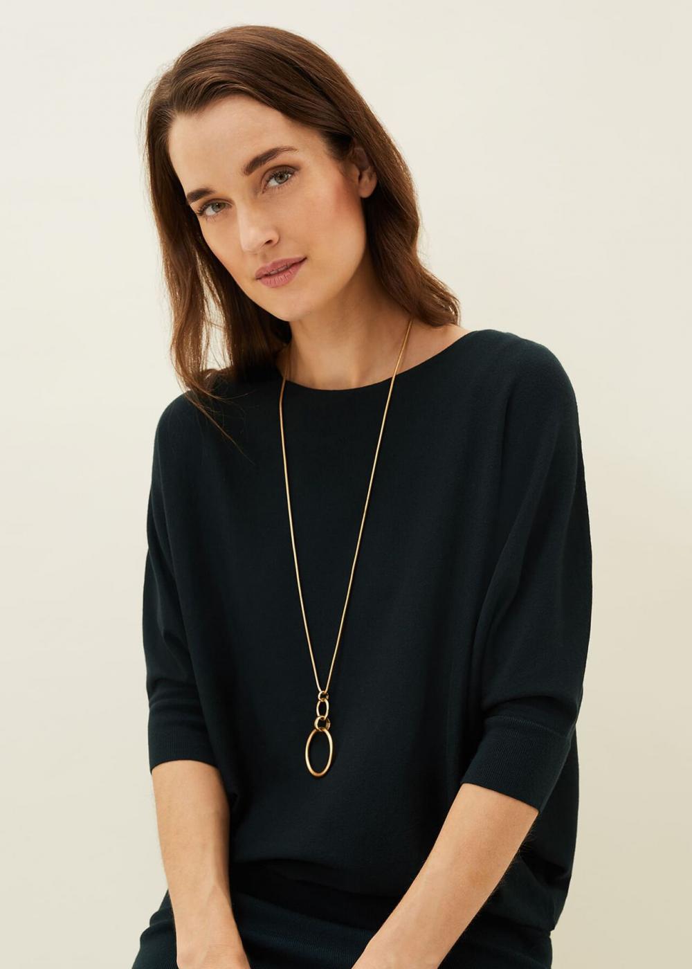 Vallie Matte Gold Hoop Pendant Gold | Phase Eight Womens Jewellery