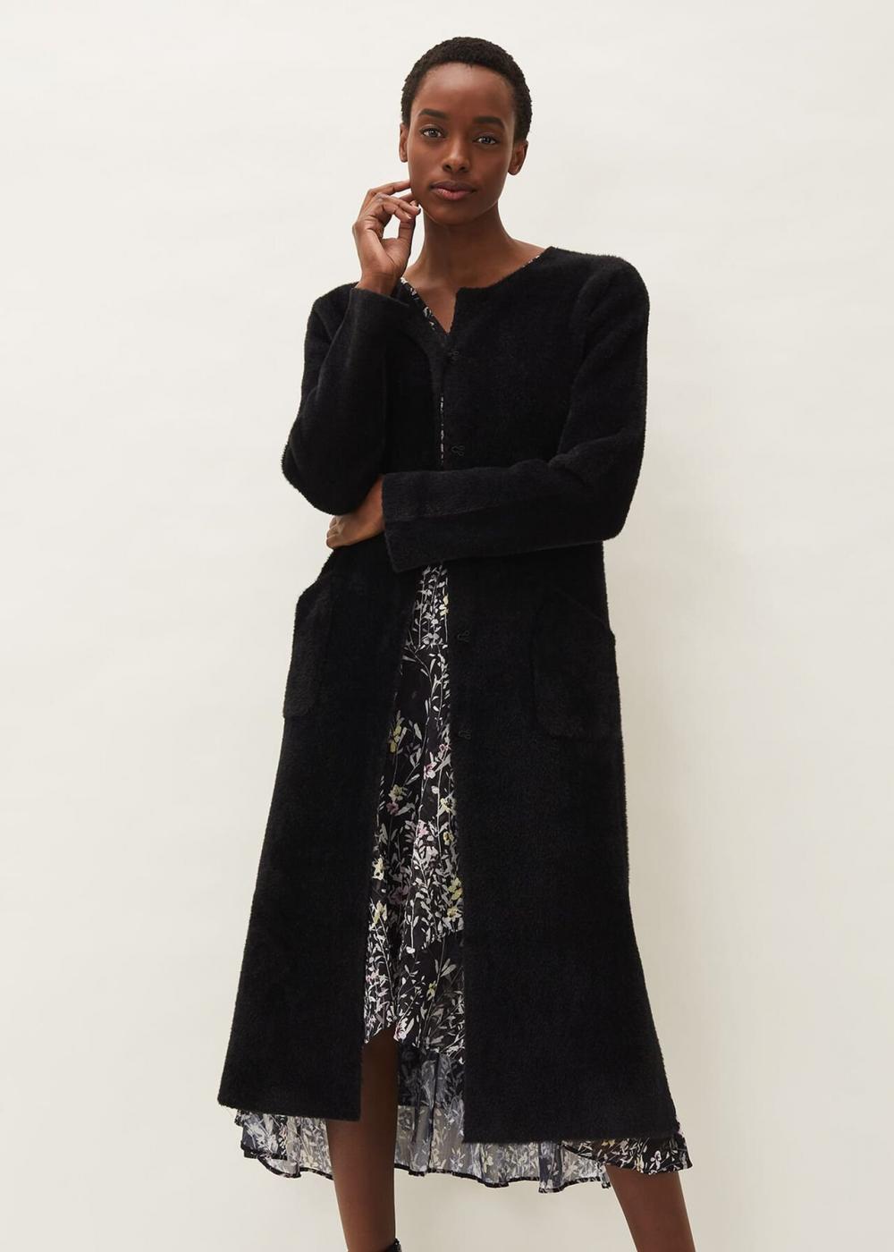 Vicki Fluffy Split Side Coat Black | Phase Eight Womens Coats